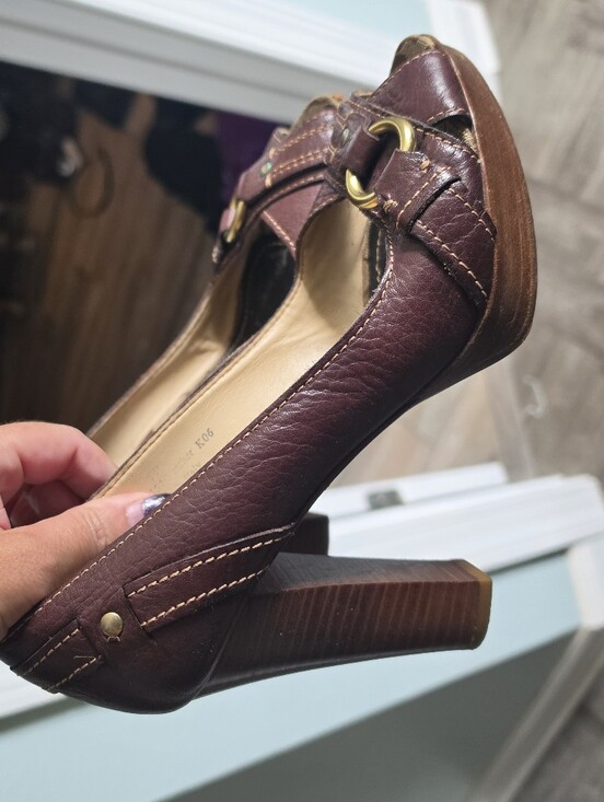 Coach Shoes - Coach Signature Jacquard Peep-Toe Heels